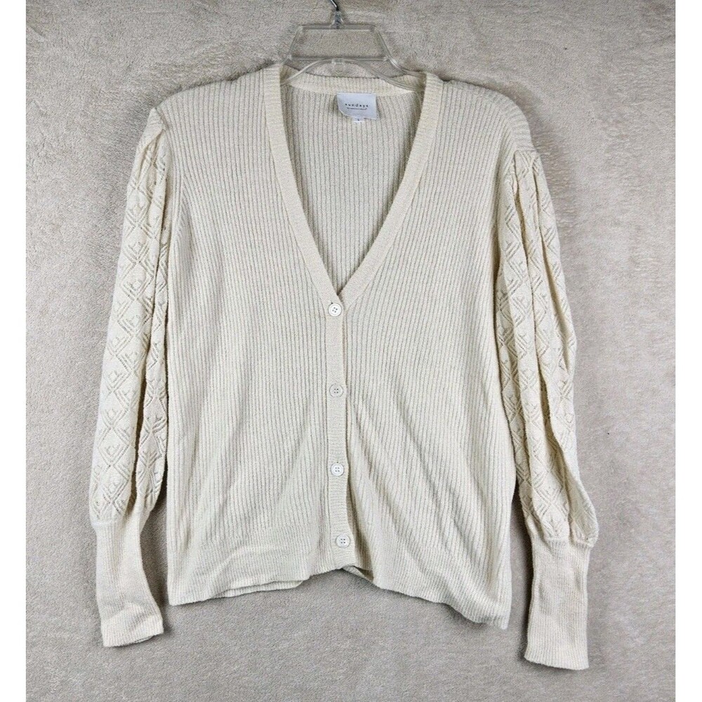 Sundays Women's Long Lace Sleeve Button Front Cardigan Sweater Size S